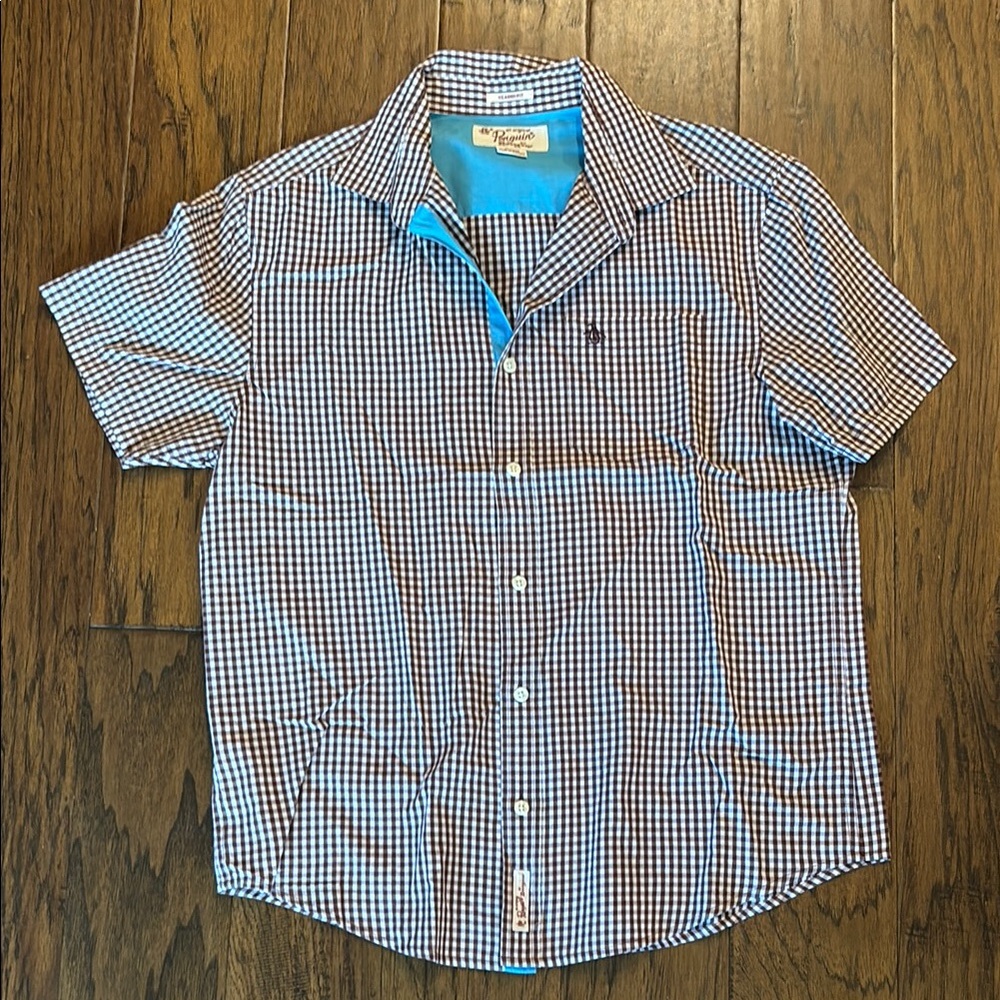 Original Penguin Maroon and Blue Casual Button Down Shirt